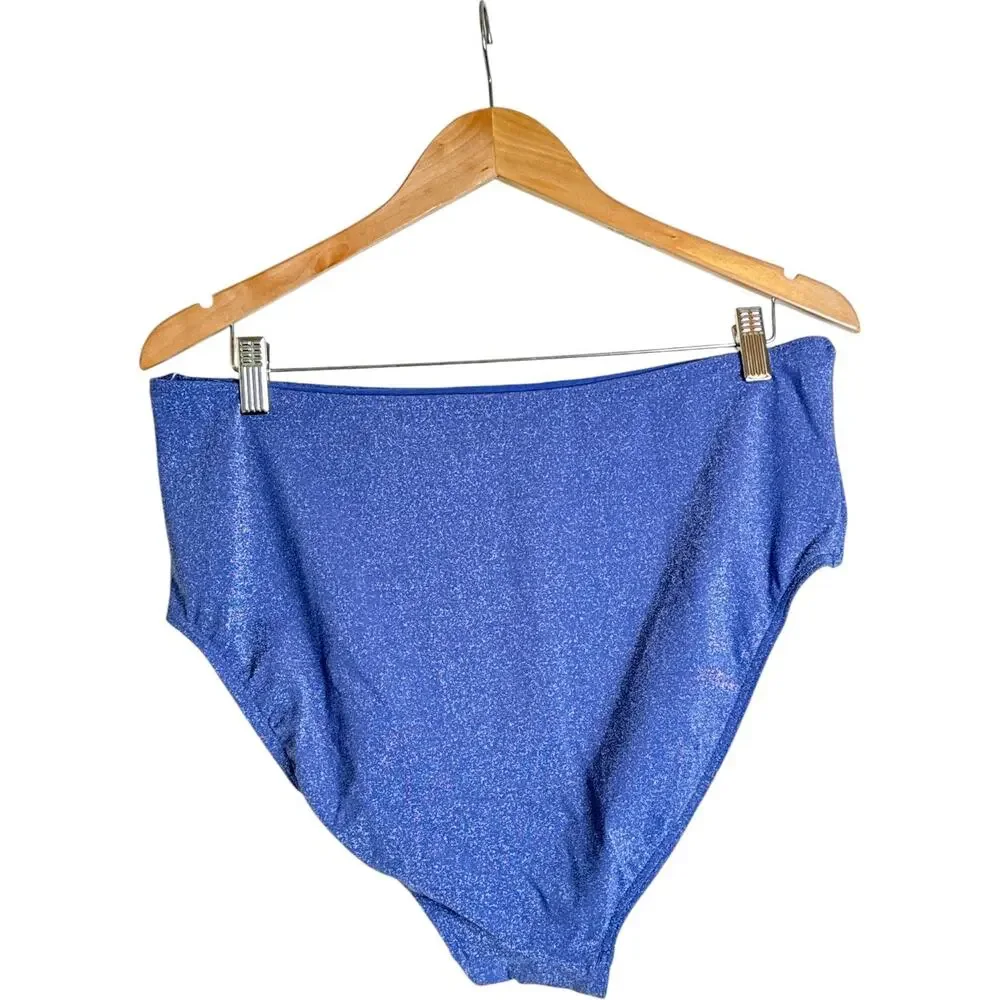 Lands' End Shine High Waisted Bikini Bottoms Beach Pool Blue Women's Size 16 NWT